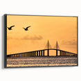 Black and white framed canvas of Tampa landscape, ideal for bedroom wall art in vintage poster style.