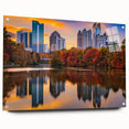 Acrylic print of the Atlanta skyline in muted evening colors, ideal for dining room decor.
