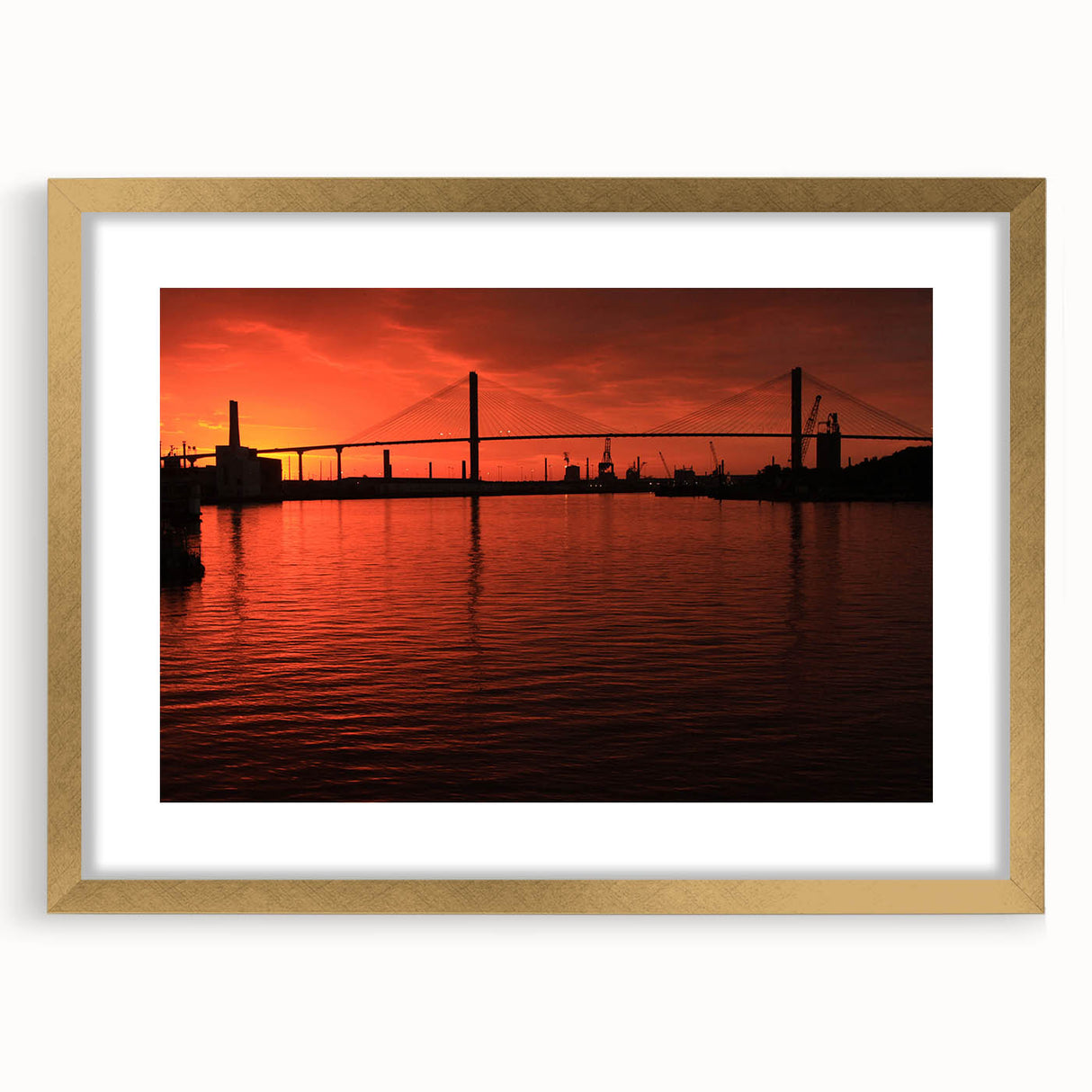 Extra large abstract art print of a Savannah landscape in textured gold frame, ideal for living room decor.