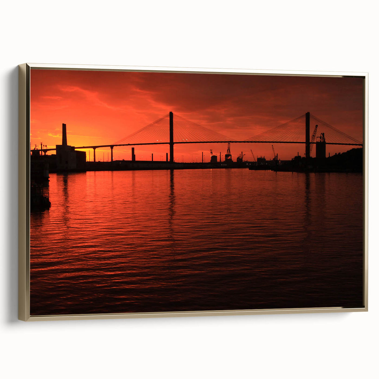 Framed canvas of a vintage-style Savannah landscape in muted gold and black, ideal for bedroom wall art.