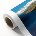 Art Deco style poster of Kauai, Hawaii scenery on rolled canvas, featuring pastel shades perfect for nursery wall art.