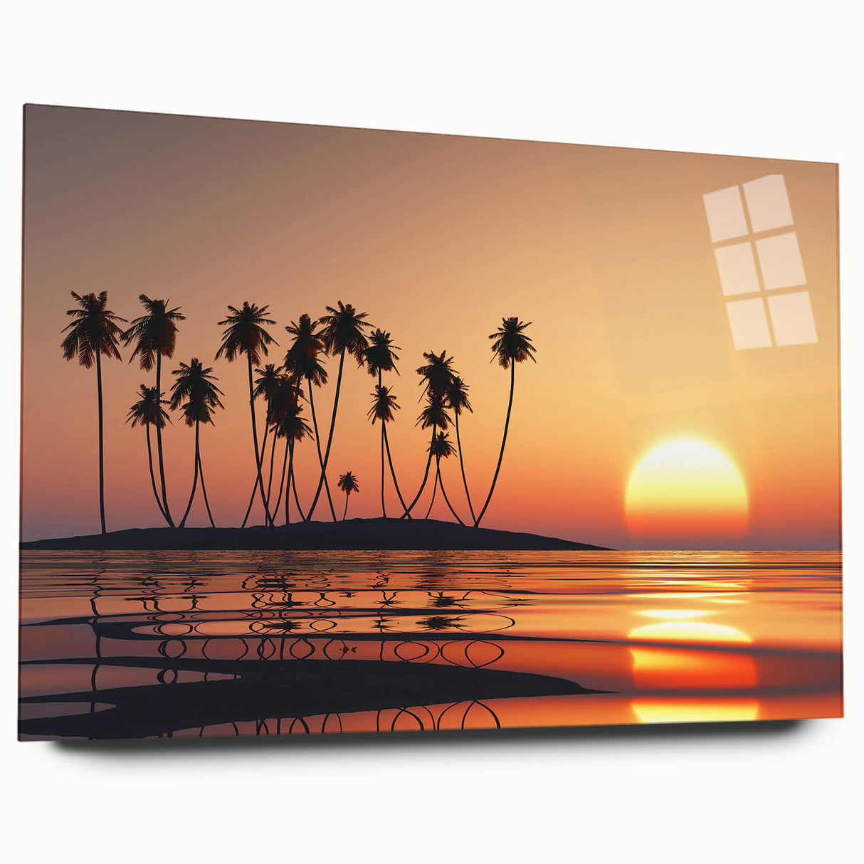 Large abstract depiction of Maui scenery in vibrant blue and green hues on acrylic glass.