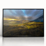 Large abstract wall art depicting Idaho scenery in muted earth tones on a framed acrylic.