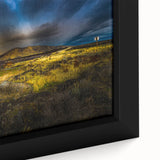 Textured black wall art depicting an Idaho scenery in vibrant colors on a framed canvas, ideal for living room decor.