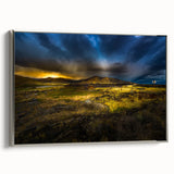 Framed canvas featuring a vintage-style Idaho landscape painting with vibrant colors on a black background.
