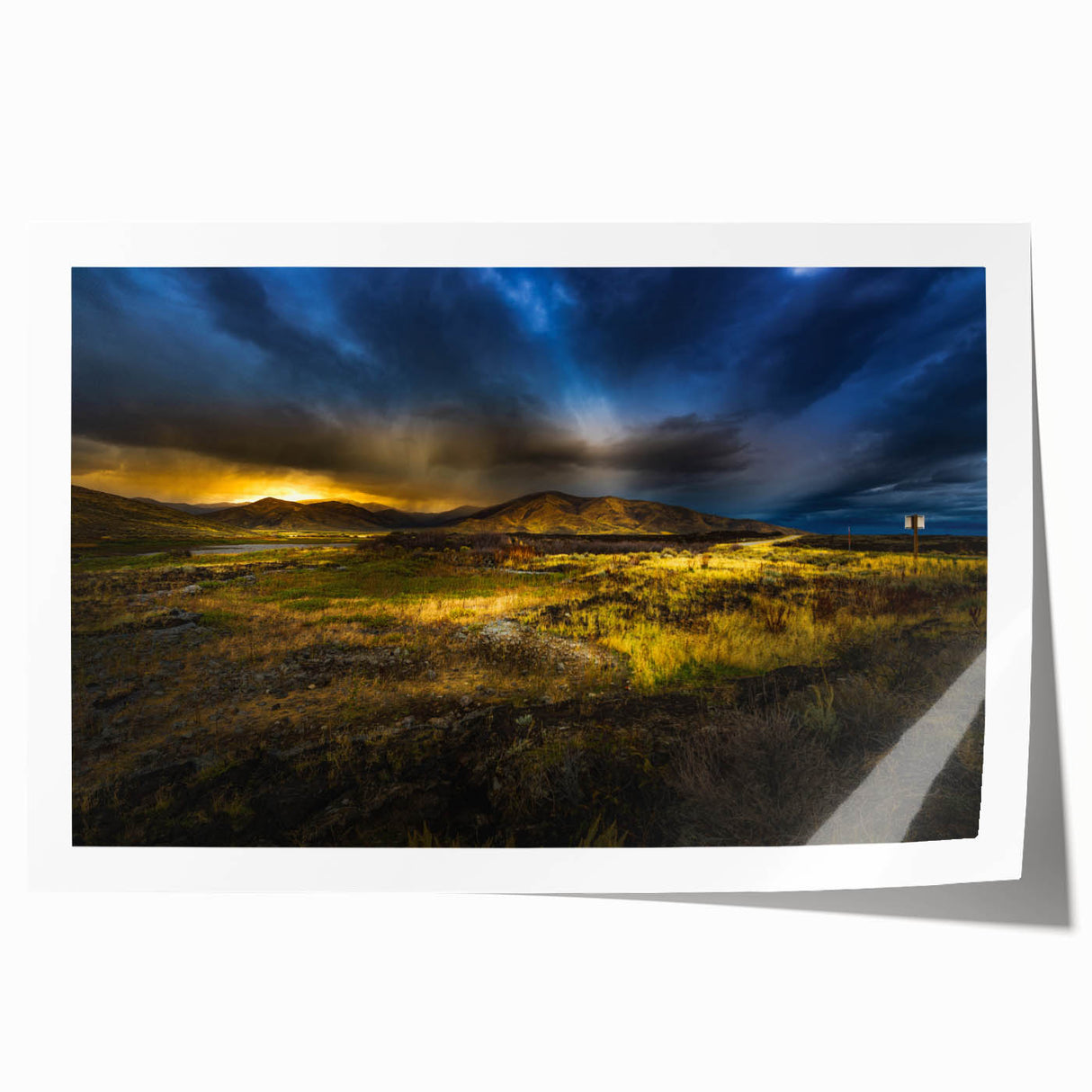 Extra large rolled print of Idaho scenery with vibrant green and blue hues, ideal for art wall dining room decor.