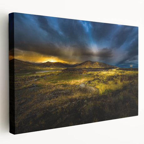 Scenic Idaho landscape on large stretched canvas, featuring lush green fields and distant mountains.