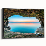 Black and white framed canvas featuring a vintage-style Lake Michigan landscape, ideal for bedroom wall decor.