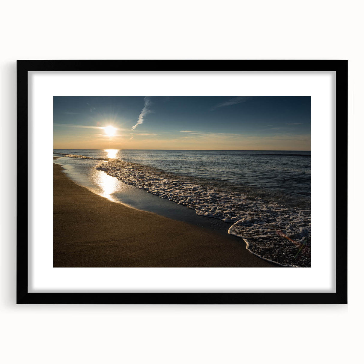Colorful abstract art print of Indiana scenery in vibrant hues on a large canvas, framed in black.