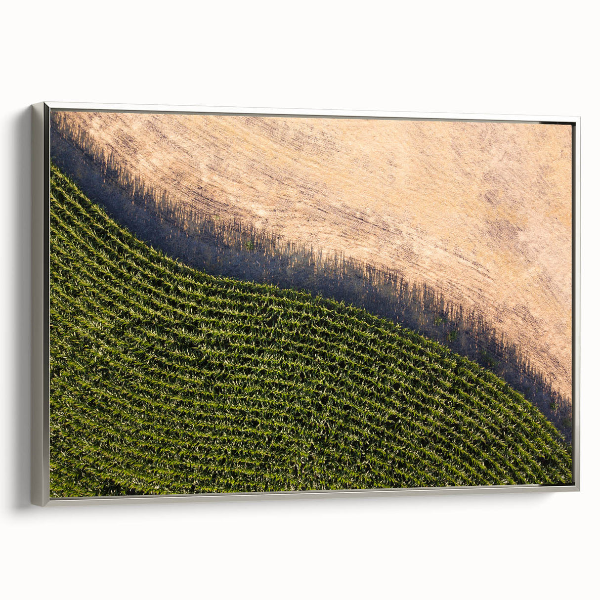 Framed canvas of a vintage-style Iowa landscape painting in colorful hues, ideal for home or office decor.