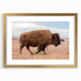 Extra large abstract art print of textured Kansas scenery in muted earth tones, framed in gold, ideal for living room decor.