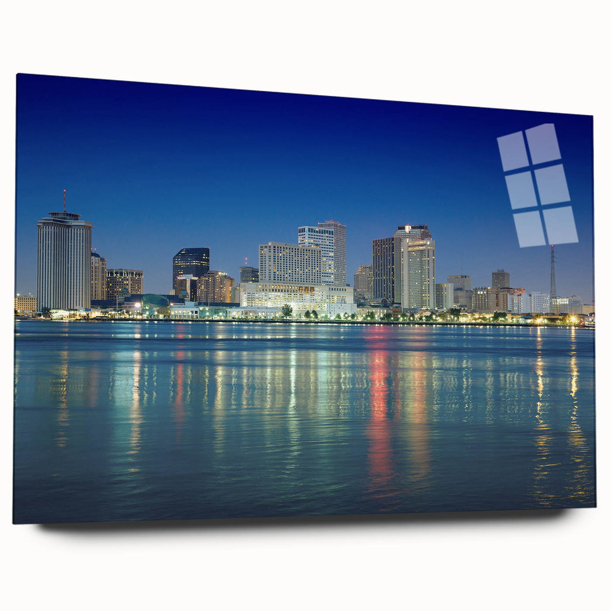 Acrylic print of a large abstract depiction of New Orleans in muted earth tones, ideal for bedroom or dining room art.