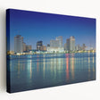 New Orleans cityscape in muted gray and blue tones on a large stretched canvas, ideal for kitchen wall art.