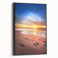 Black and white framed canvas of a Maine landscape, ideal for bedroom wall art in a vintage poster style.