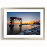 Textured abstract art print of Baltimore skyline in silver frame, in muted earth tones, ideal for bedroom art.