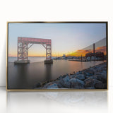 Framed acrylic print of Baltimore skyline in gold and black tones, ideal for modern art wall decor.