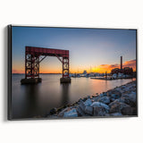 Black and white framed canvas featuring a vintage-style Baltimore landscape, ideal for bedroom decor.