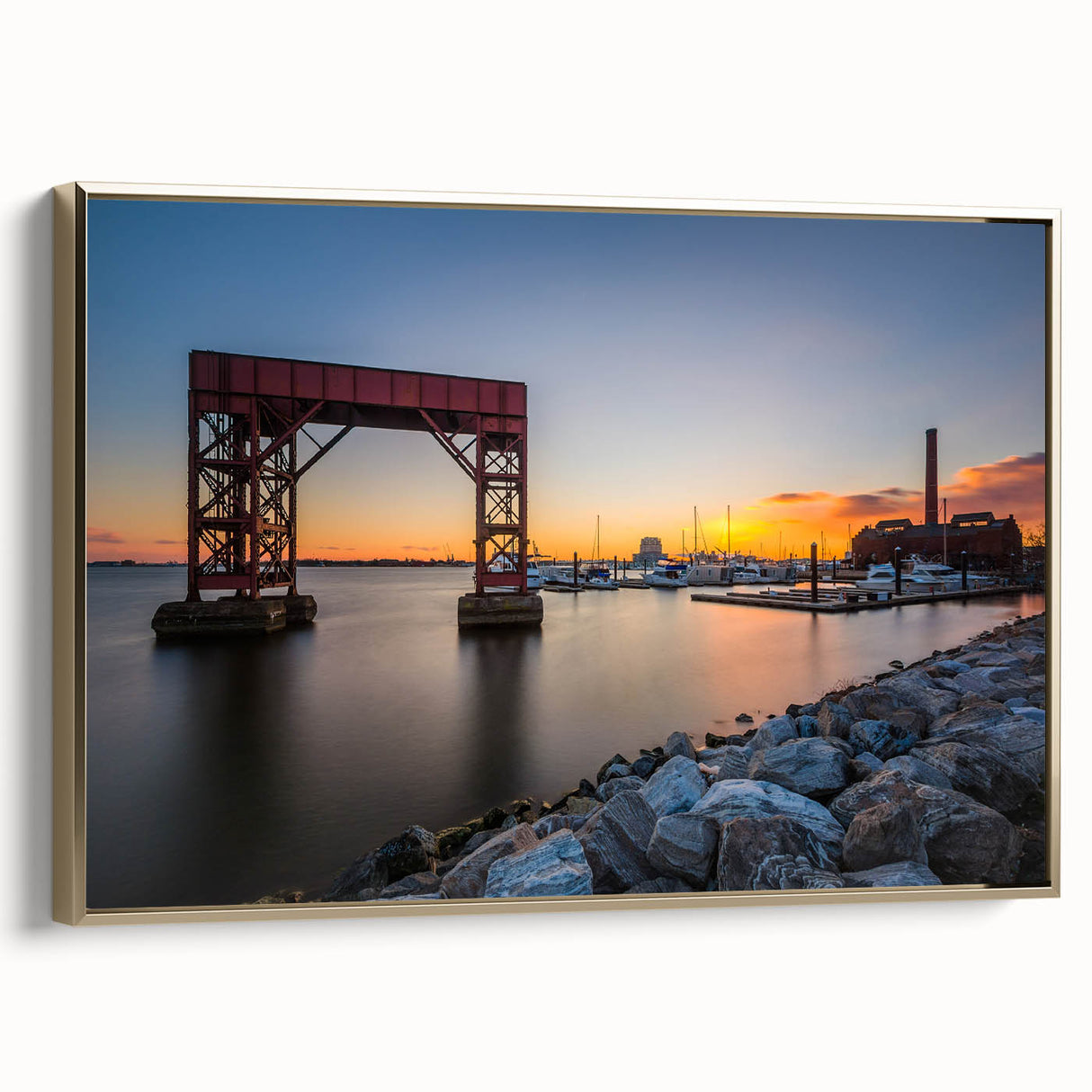 Framed canvas of a vintage Baltimore landscape painting in colorful tones, ideal for living room decor.