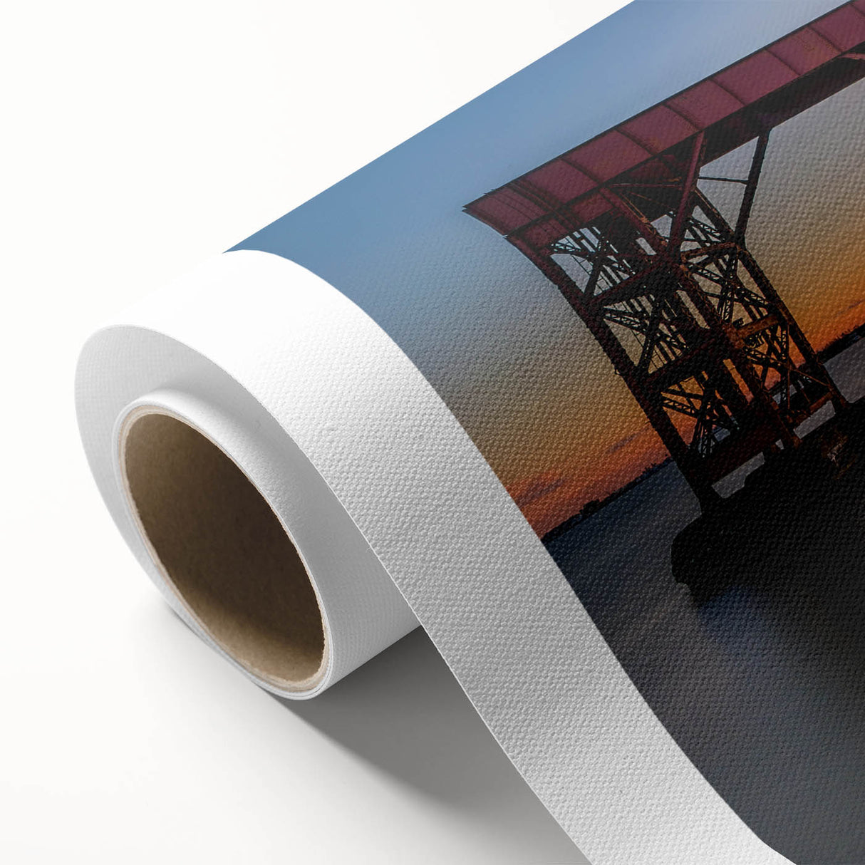 Art deco style poster of Baltimore skyline in soft pastel colors on rolled canvas.