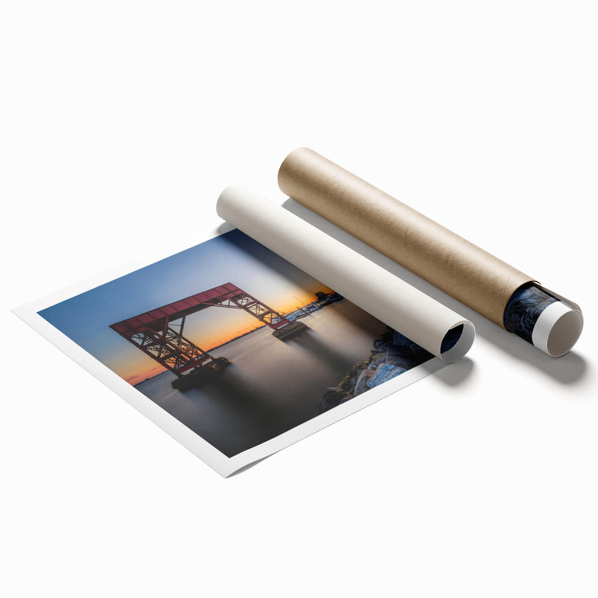 Extra large rolled print of Baltimore scenery with floral elements in pastel shades, ideal for classy bathroom wall art.