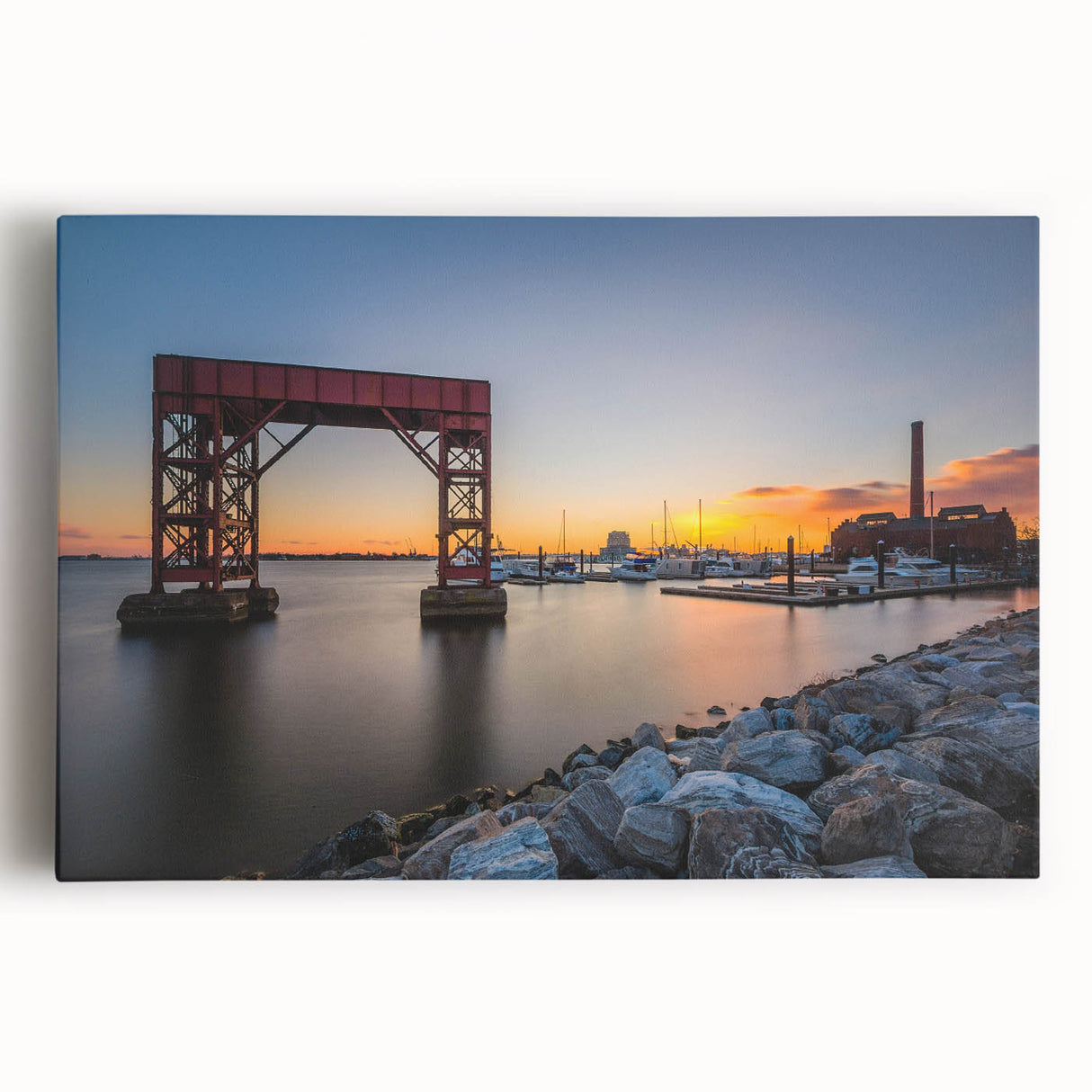 Black and white photo of Baltimore skyline on large stretched canvas, suitable for kitchen wall art.