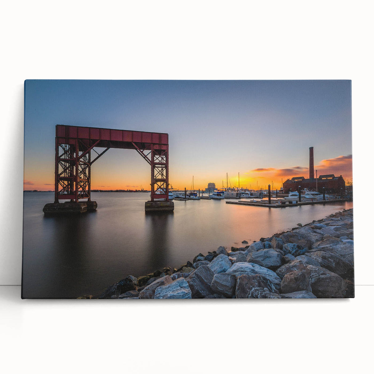 Black and white photo of Baltimore skyline on large stretched canvas, suitable as kitchen wall art or bedroom decor.