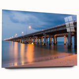 Large abstract wall art of Chesapeake Bay in muted blue and green tones on acrylic glass.