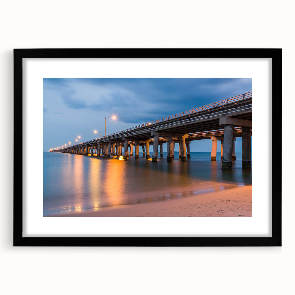 Abstract art print of Chesapeake Bay in vibrant colors on a large framed canvas, ideal for living room decor.