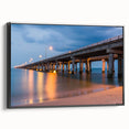Black and white framed canvas of Chesapeake Bay landscape, ideal for bedroom wall art.