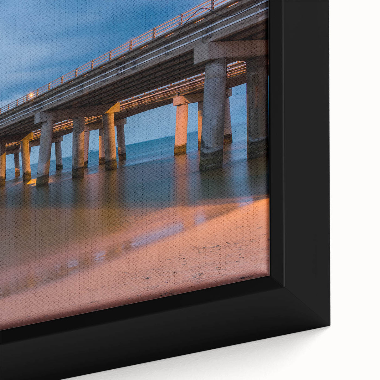 Extra large framed canvas of textured, colorful Chesapeake Bay scenery in black, ideal for living room decor.