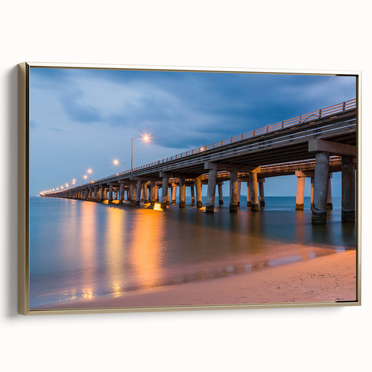 Framed canvas depicting a vintage-style Maryland Chesapeake Bay landscape in muted earth tones, ideal for bedroom wall art.