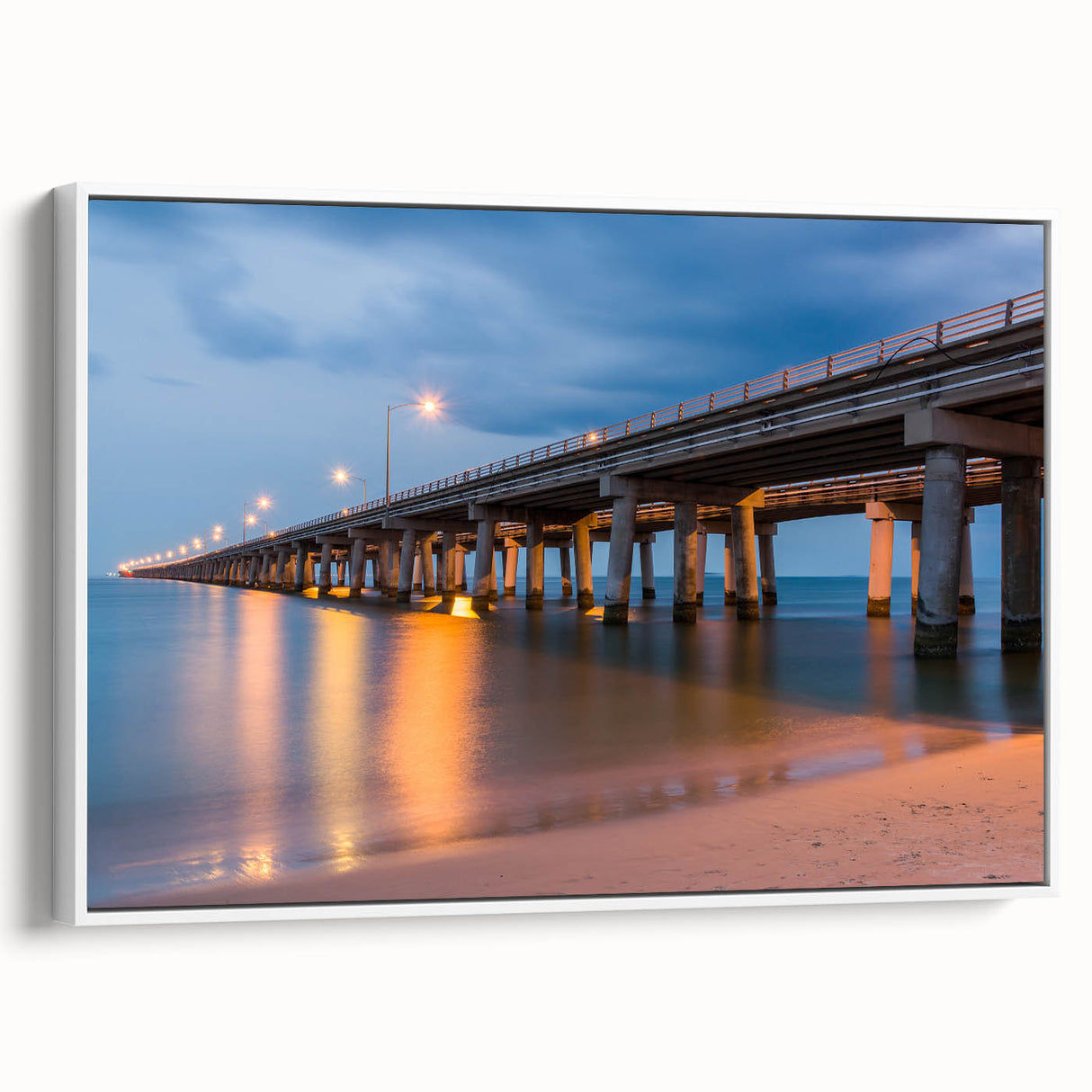 Vintage poster art of Chesapeake Bay on framed canvas, featuring a colorful palette, ideal for living room decor.