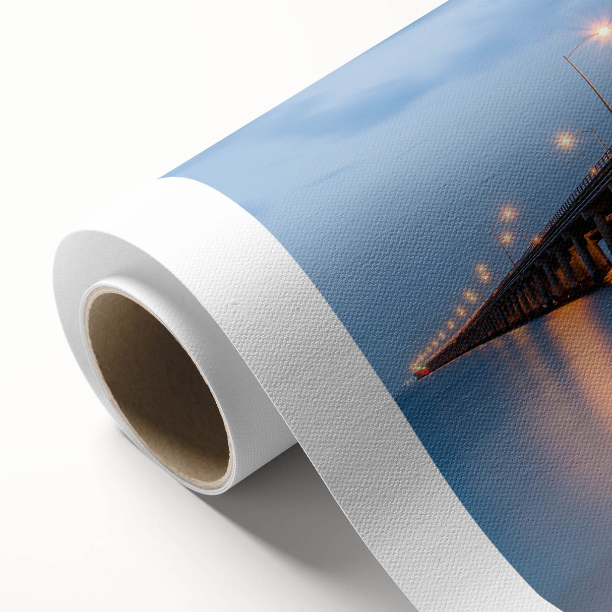Art deco poster of Chesapeake Bay with soft blue and white colors on rolled canvas.