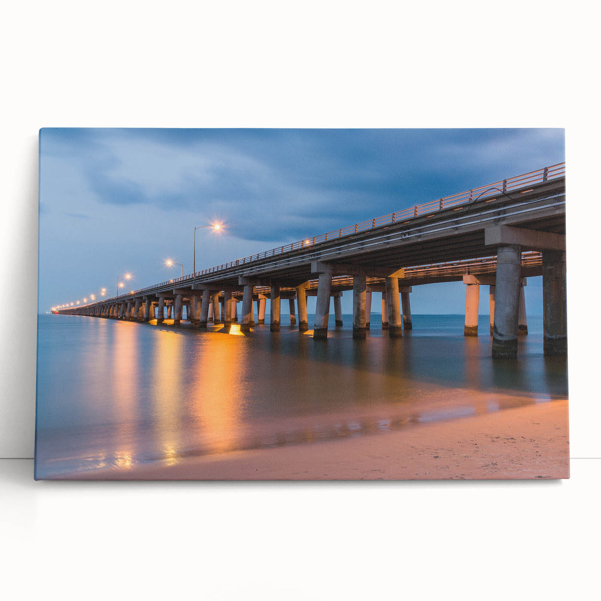 Black and white photo of Chesapeake Bay on stretched canvas, ideal for kitchen wall art or bedroom ambiance.