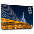 Acrylic print of a large abstract depiction of Boston skyline in muted blue and gray tones.