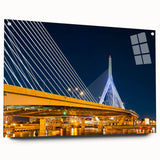 Acrylic print of a large abstract depiction of Boston skyline in muted blue and gray tones.