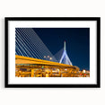 Extra large textured abstract art print of a colorful Boston skyline, framed in black, ideal for living room decor.
