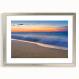 Textured art abstract print of Nantucket, featuring subdued ocean blues and greys, in a silver frame, ideal for bedroom art.