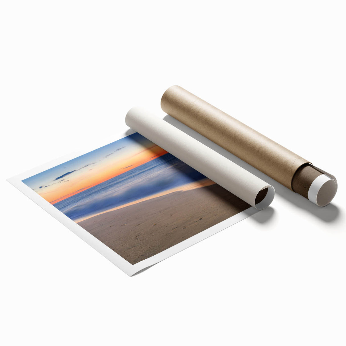 Extra large rolled print of Nantucket scenery with subtle floral elements in soft blue and white tones.