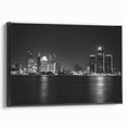 Black and white framed canvas of Detroit landscape, ideal for bedroom wall art.
