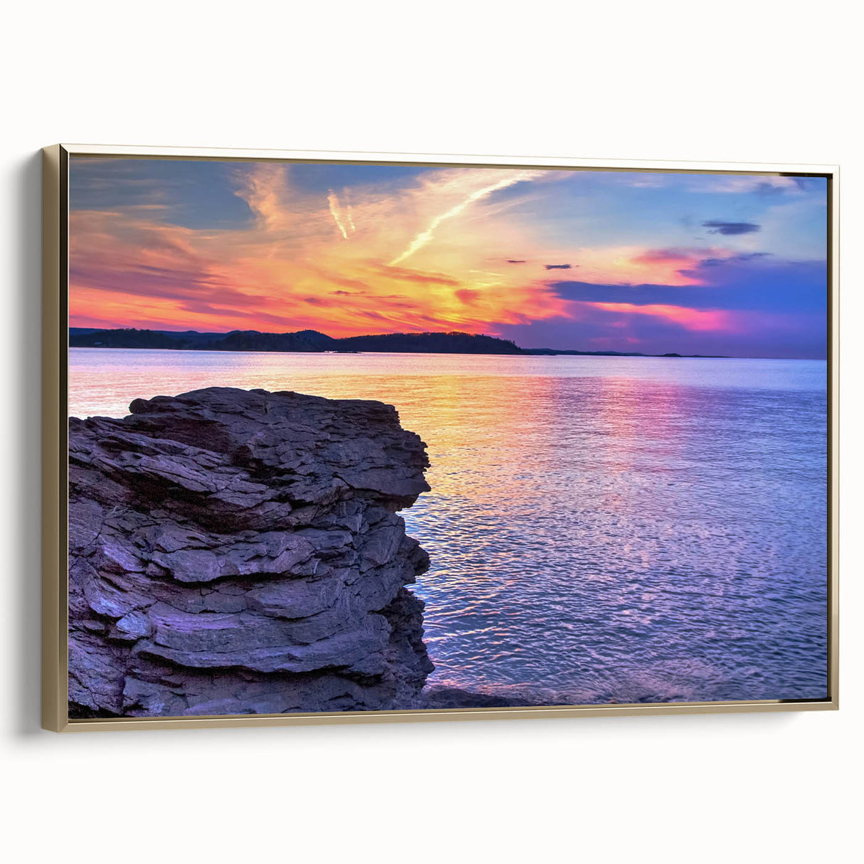 Framed canvas depicting a vintage-style landscape of Michigan's Upper Peninsula in muted earth tones.