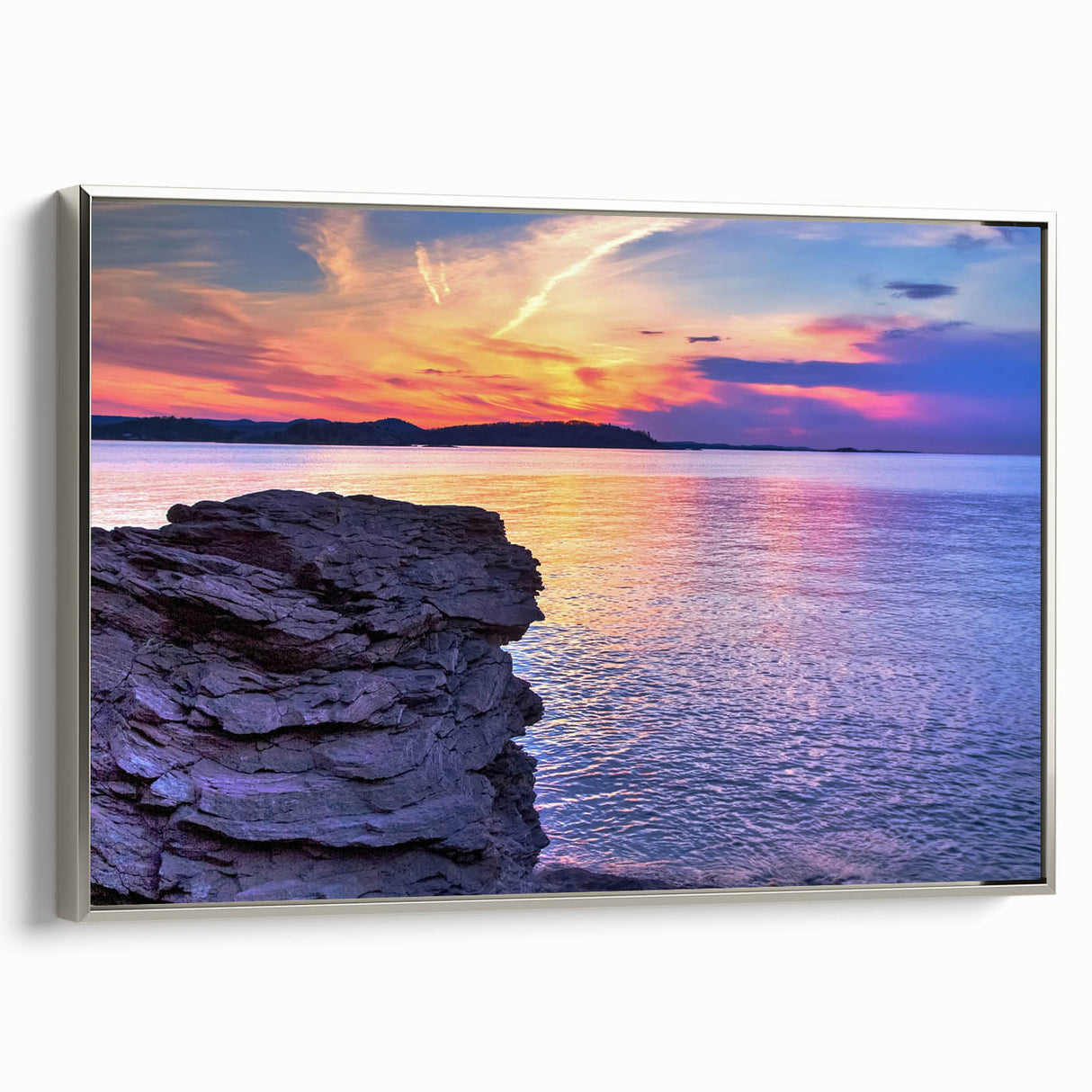 Framed canvas of a vintage-style Michigan Upper Peninsula landscape in muted earth tones, ideal for office or study decor.