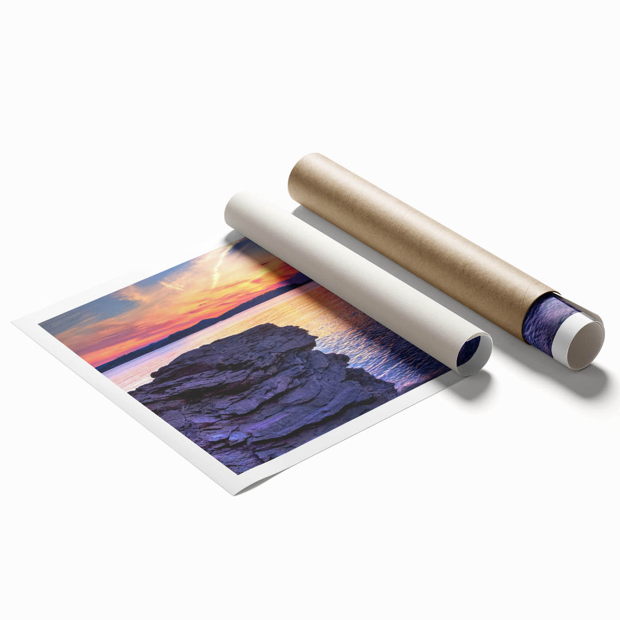 Extra large rolled print of Michigan's Upper Peninsula with lush greenery and water, ideal for classy bathroom wall art.