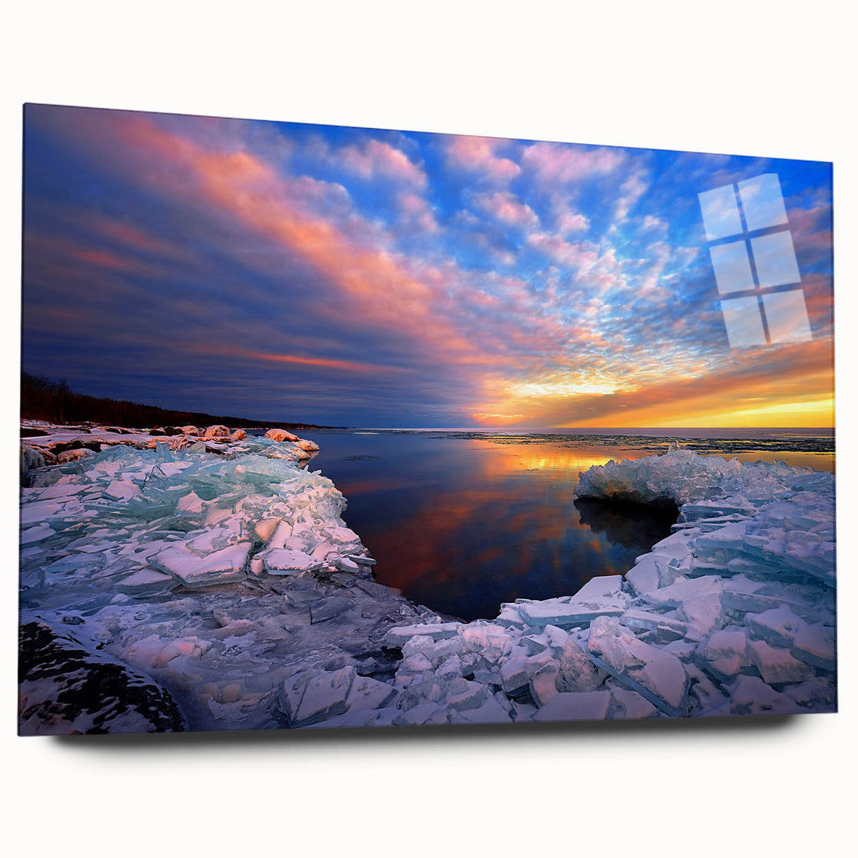 Acrylic print of a large abstract depiction of Minnesota scenery in muted earth tones, ideal for bedroom or dining room art.