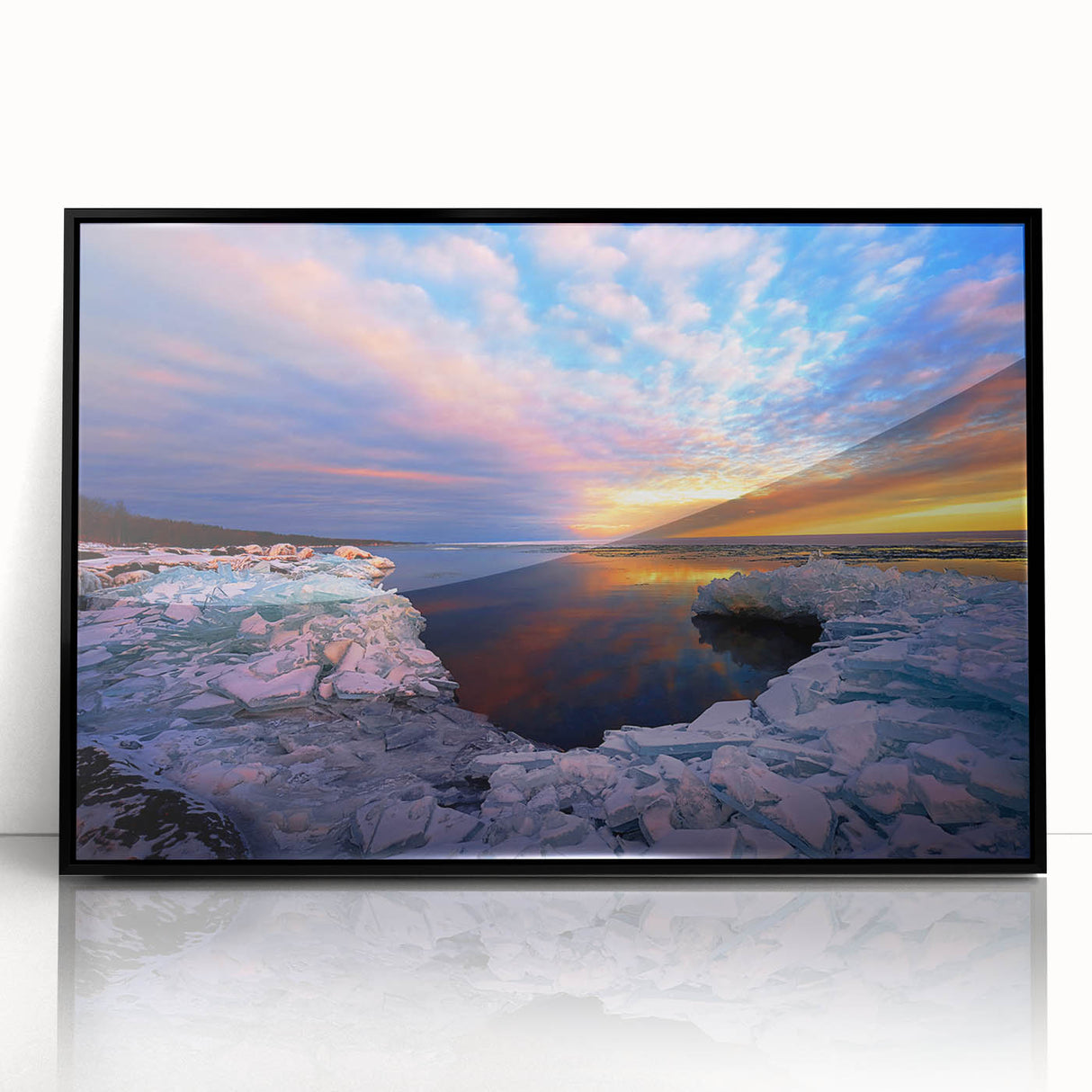 Large abstract wall art depicting a Minnesota landscape in muted earth tones on a black framed acrylic.