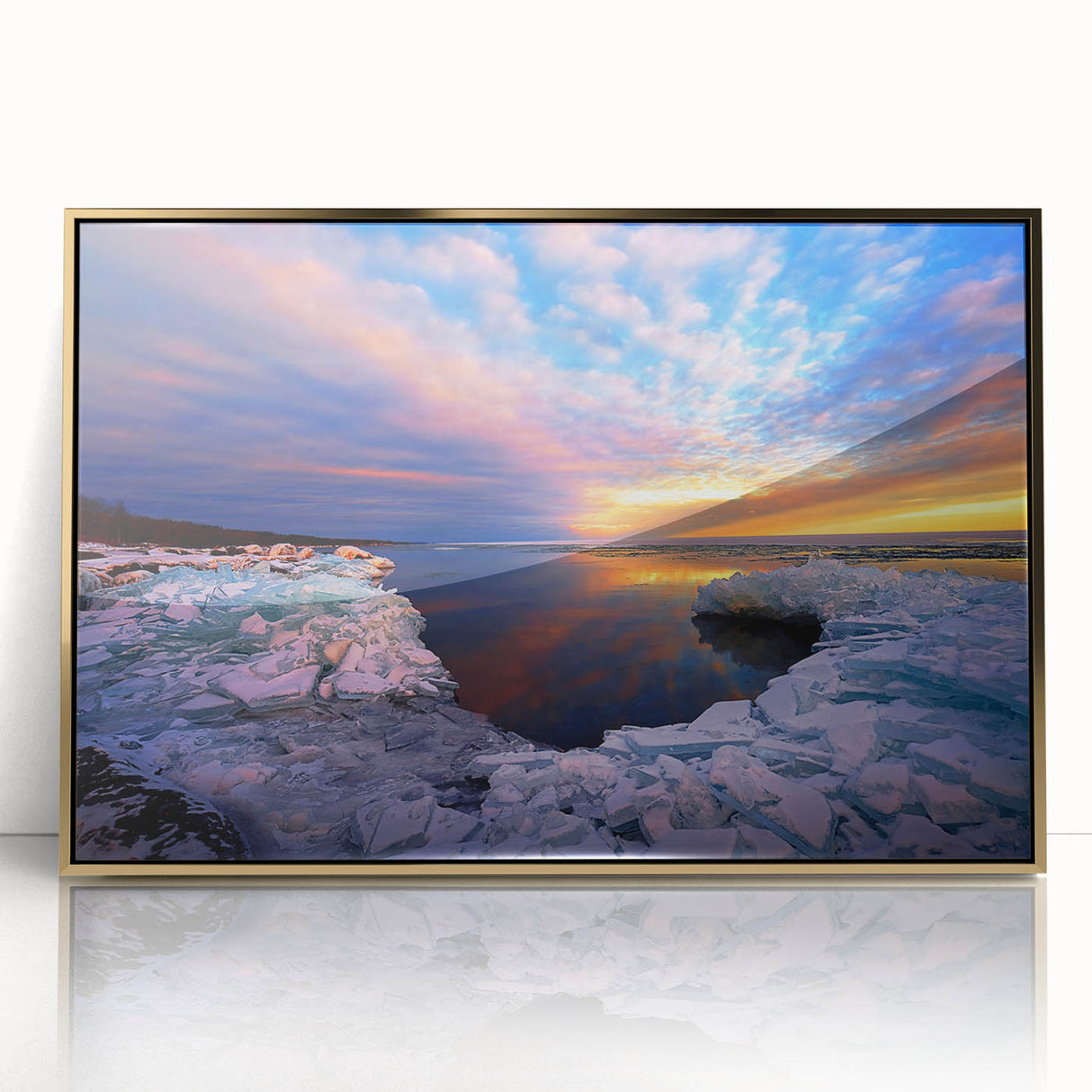Framed acrylic print of a serene Minnesota landscape in muted earth tones, ideal for modern art wall decor.