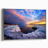 Framed canvas of a Minnesota landscape painting featuring vibrant green and blue hues, ideal for living room decor.