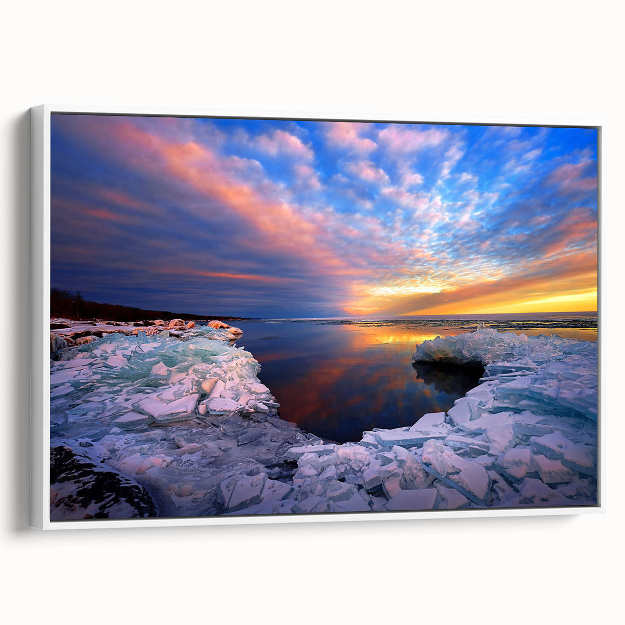 Vintage poster art of a Minnesota scenery on a framed canvas, featuring colorful art in extra large format.