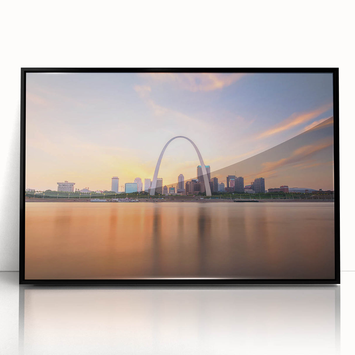 Large abstract wall art depicting a Mississippi scenery in muted black and gray tones on a framed acrylic panel.