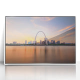 Art Deco style poster of the Mississippi landscape, framed in white acrylic, with muted earth tones.